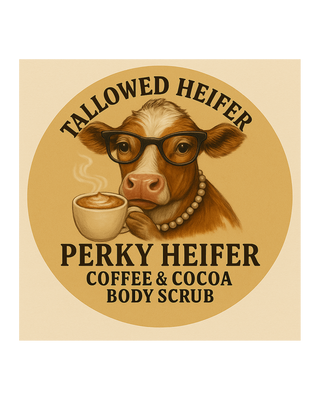 Perky Heifer – Coffee & Cocoa Body Scrub, chocolate, grass-fed tallow sugar scrub — Tallowed Heifer
