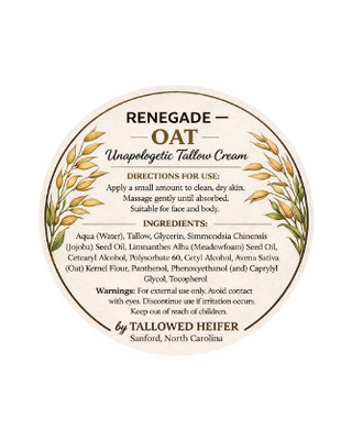 Renegade — Oat + Tallow, grass-fed tallow cream, view 2 — Tallowed Heifer